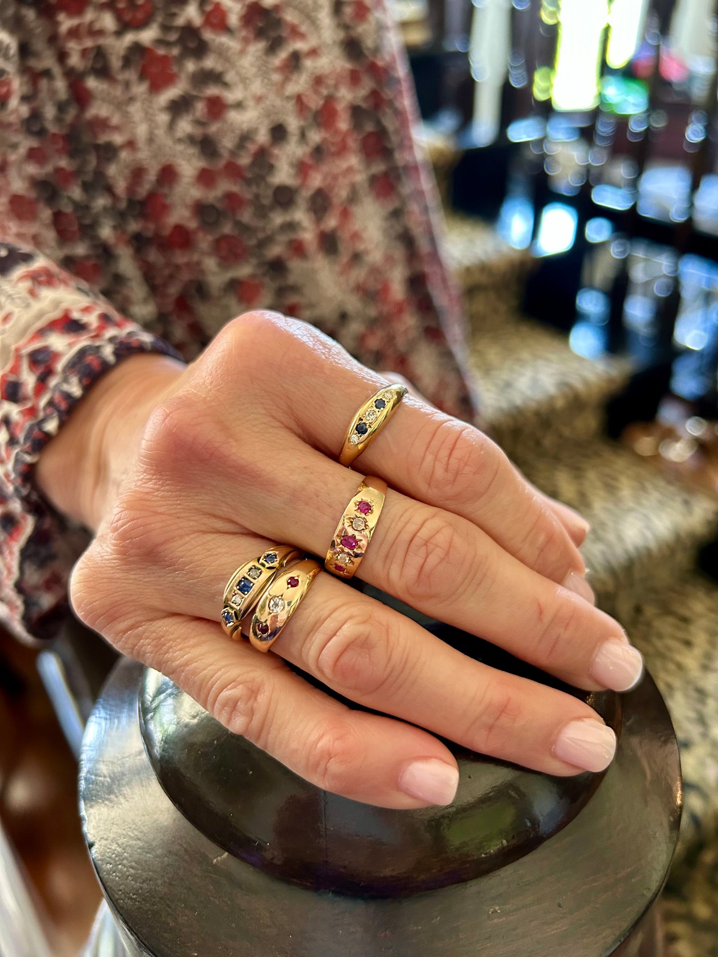 Antique 15k Diamond + Sapphire Ring