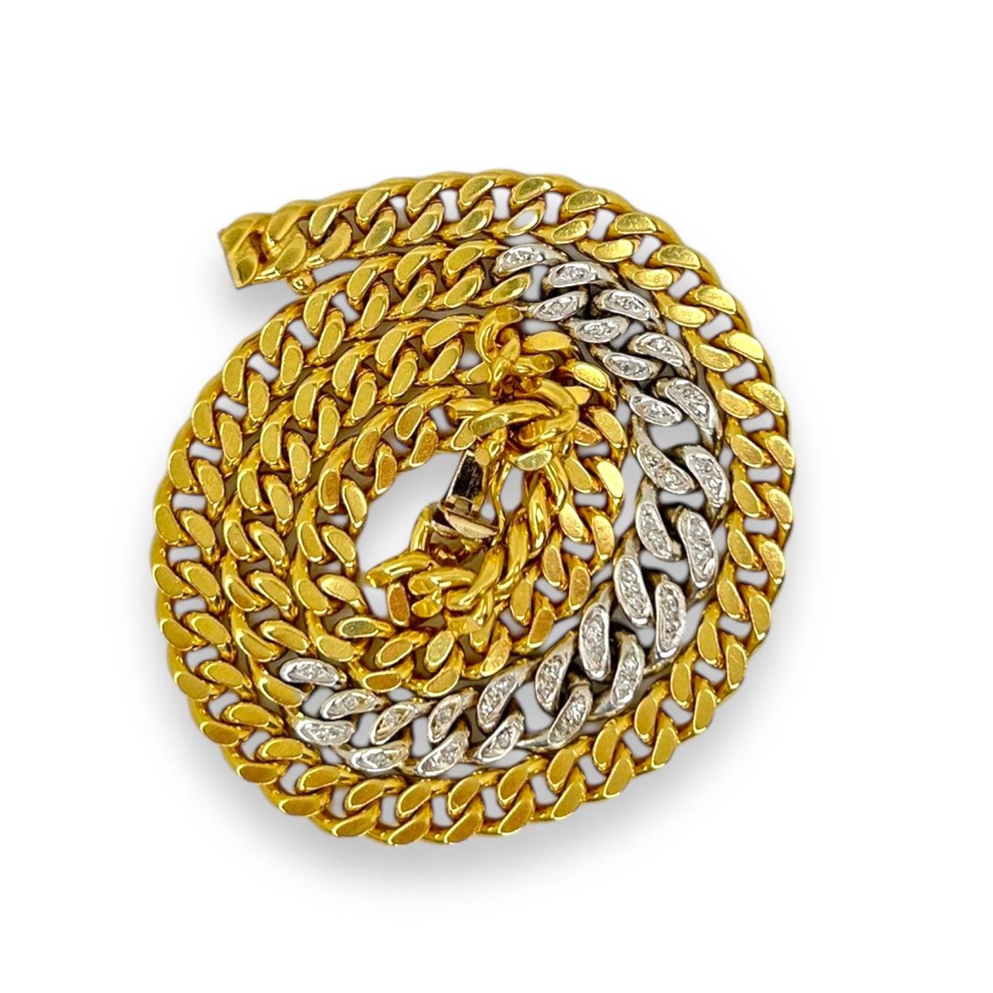 VINTAGE 18K TWO-TONE SOLID CURB LINK CHAIN w/ DIAMONDS