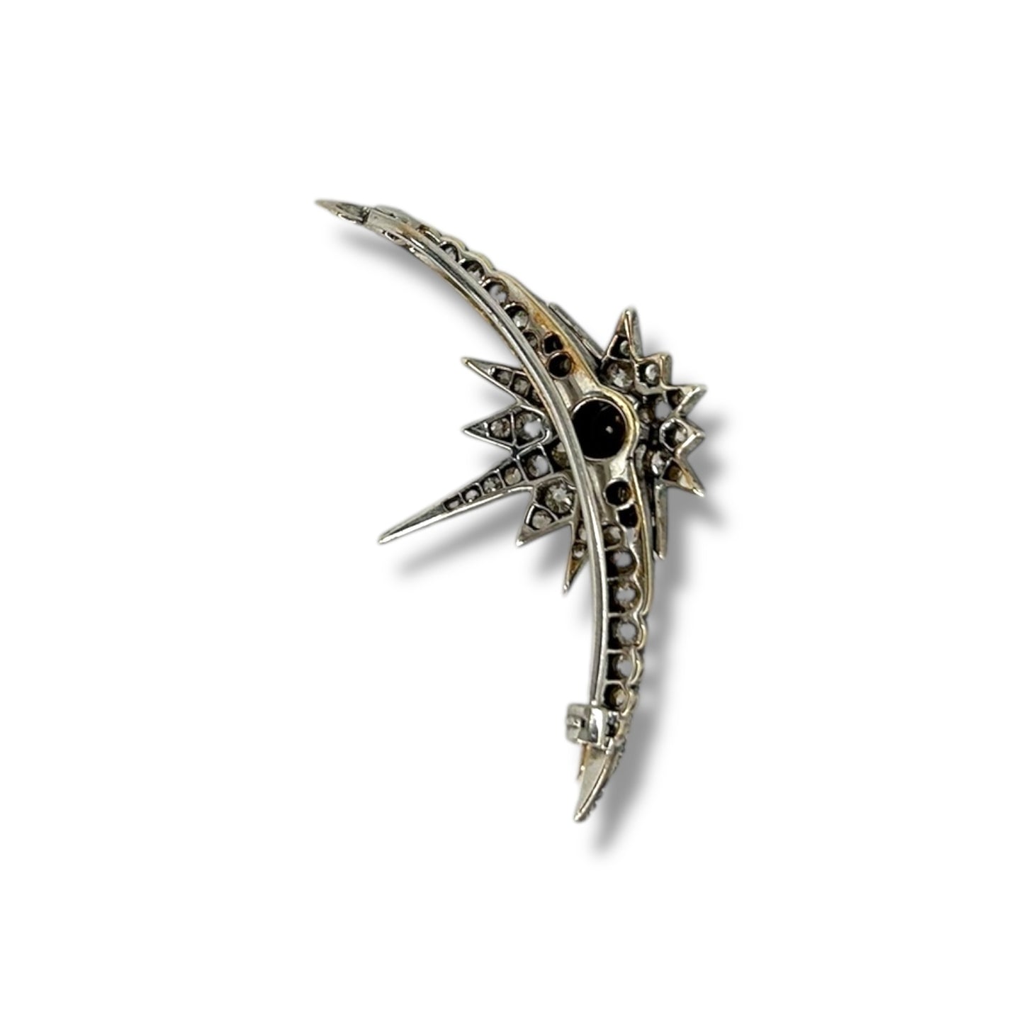 Antique Celestial Pearl Crescent Brooch w/ Diamonds