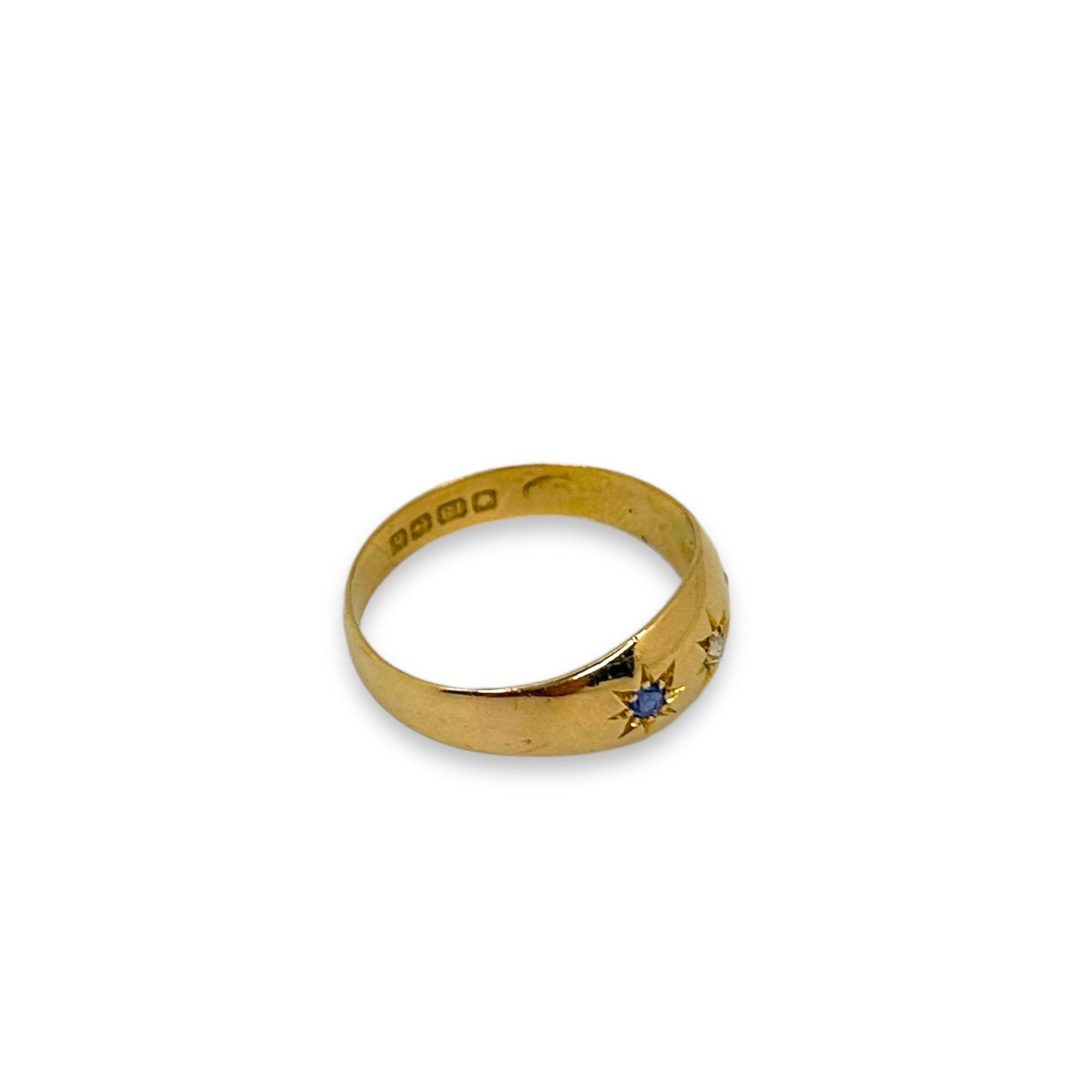 EDWARDIAN OLD-CUT DIAMOND + SAPPHIRE THREE STONE RING