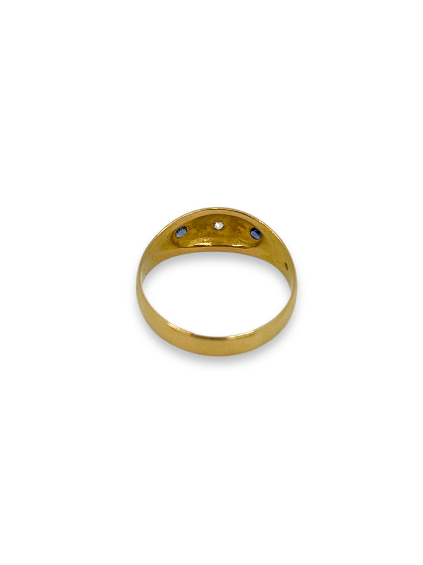 EDWARDIAN OLD-CUT DIAMOND + SAPPHIRE THREE STONE RING