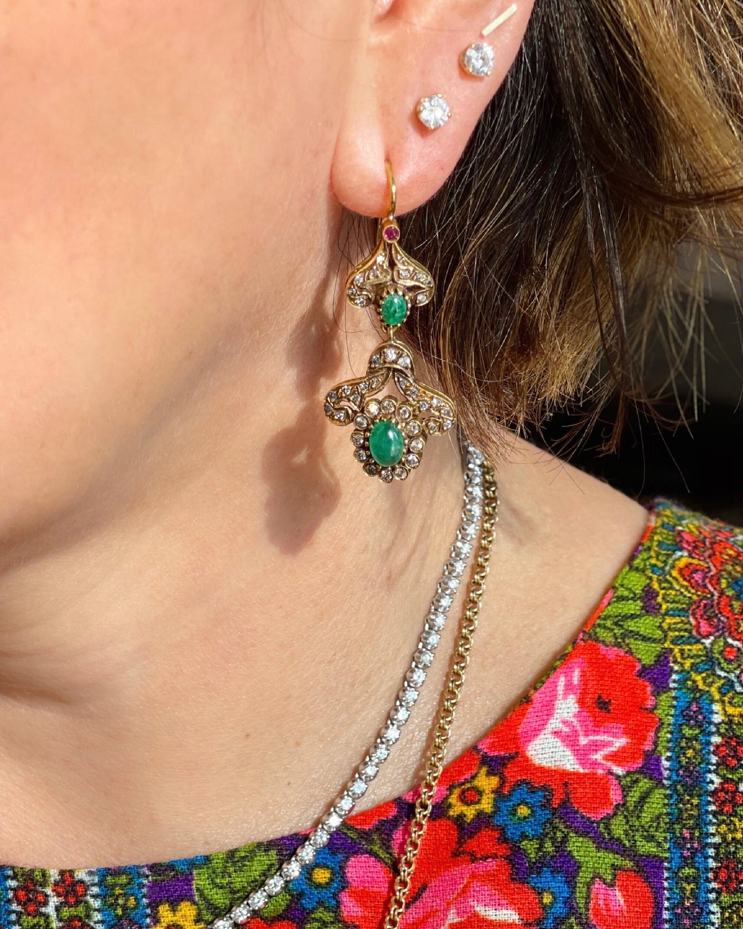EMERALD + DIAMOND DROP EARRINGS