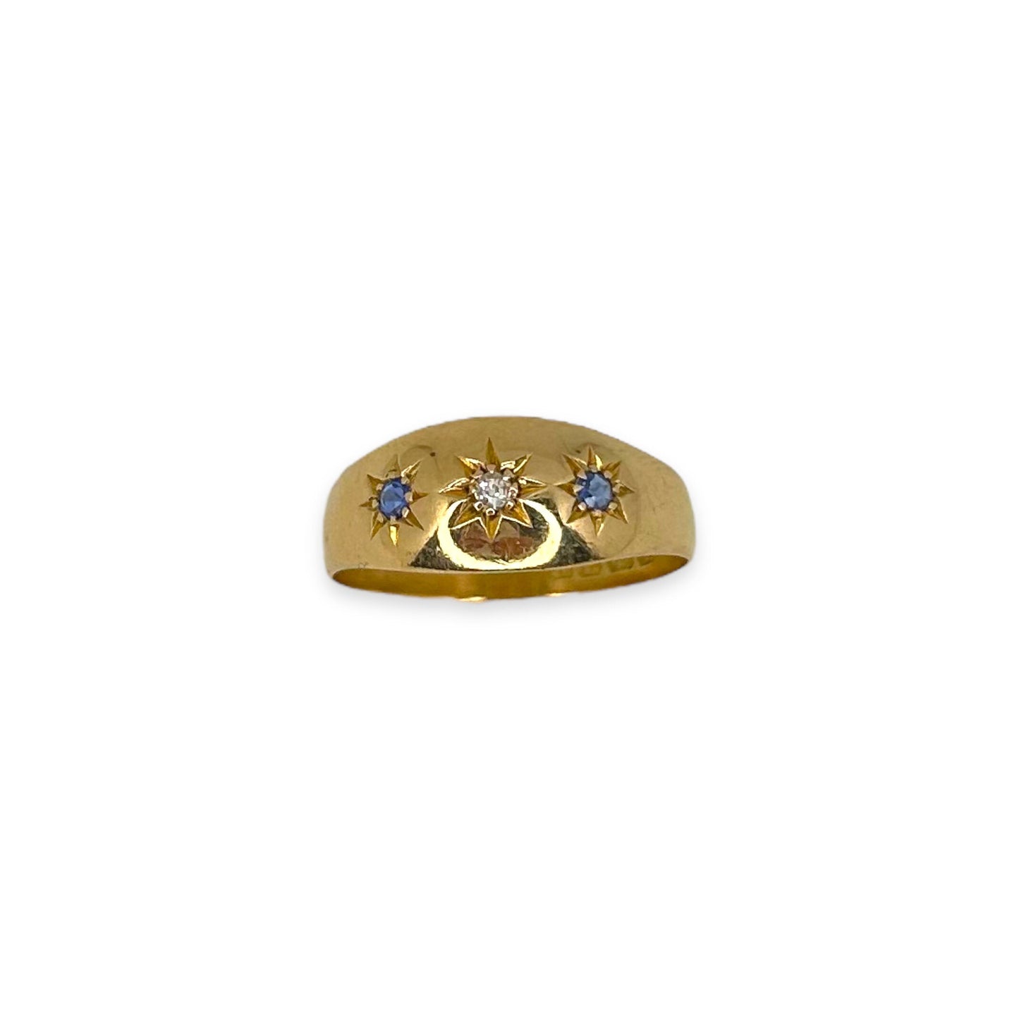 EDWARDIAN OLD-CUT DIAMOND + SAPPHIRE THREE STONE RING