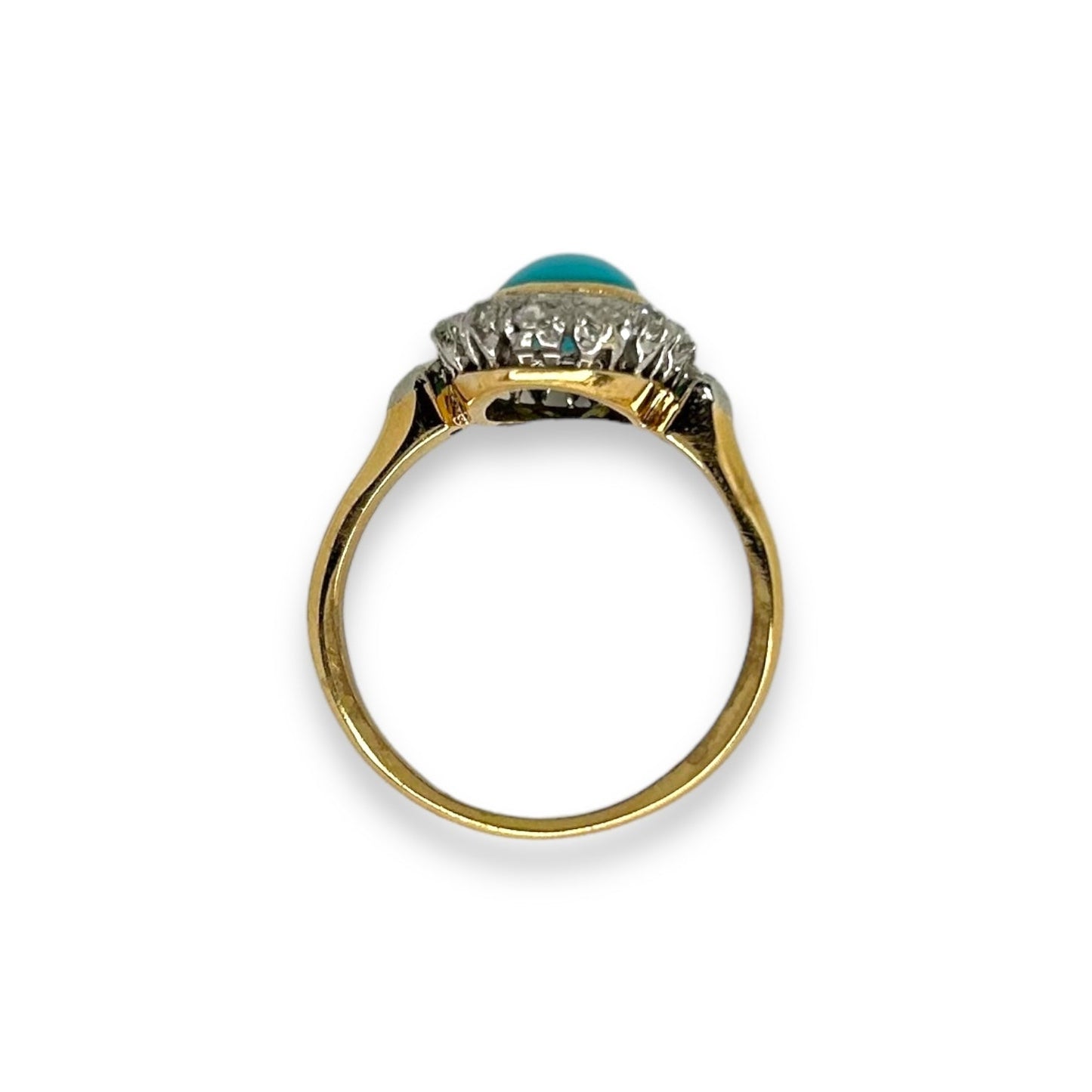 Early 20th Century Gold Turquoise Single Stone Ring w/Old Cut Diamonds