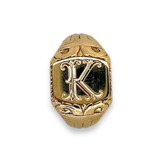 Repurposed Antique Signet Ring, Hand Engraved Initial 'K'