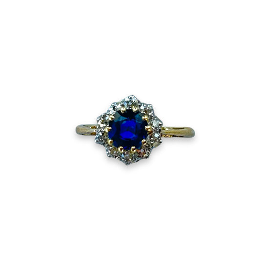 1.00 CTW BLUE SAPPHIRE + DIAMOND CLUSTER RING
