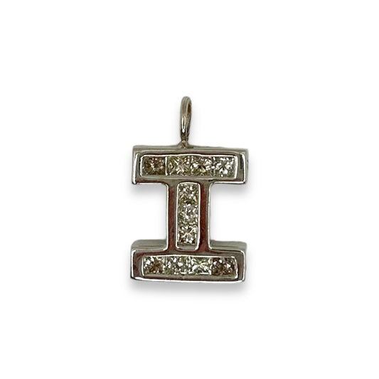 VINTAGE DIAMOND 'I' INITIAL PENDANT w/ 11 DIAMONDS