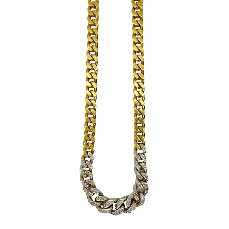 VINTAGE 18K TWO-TONE SOLID CURB LINK CHAIN w/ DIAMONDS