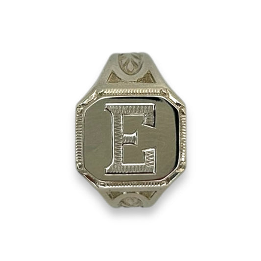 Repurposed Antique Signet Ring, Hand Engraved Initial 'E'