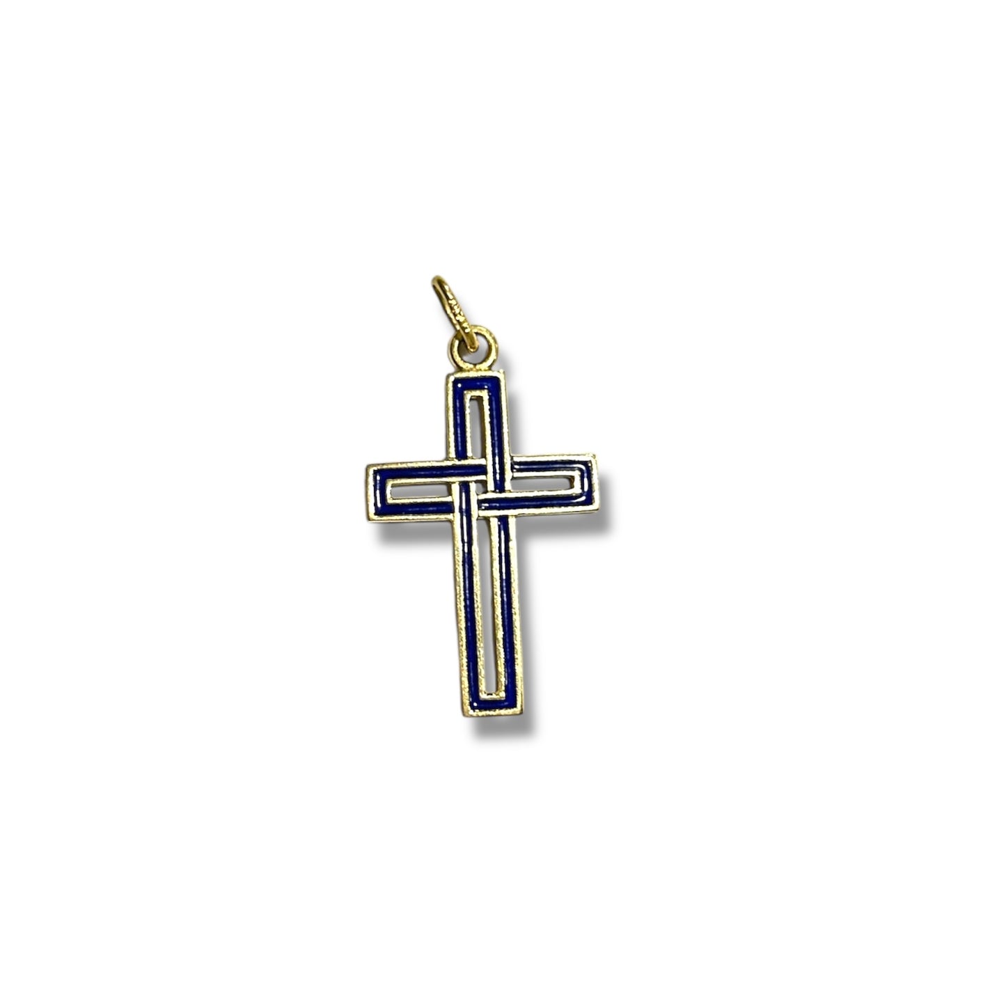 Blue Enamel Gold Cross Charm