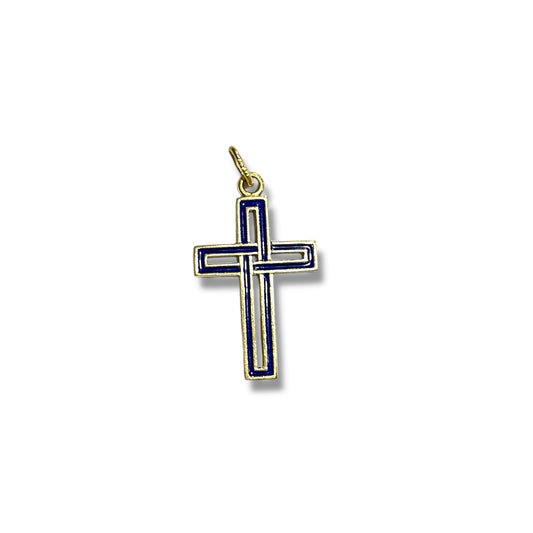 Blue Enamel Gold Cross Charm