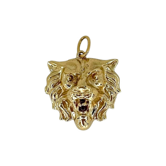 Vintage 14K Lion Head w/ Ruby Charm