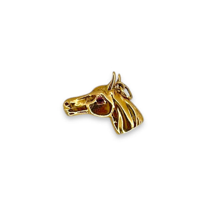 Vintage 14k Solid Horsehead Charm w/ Ruby Stones