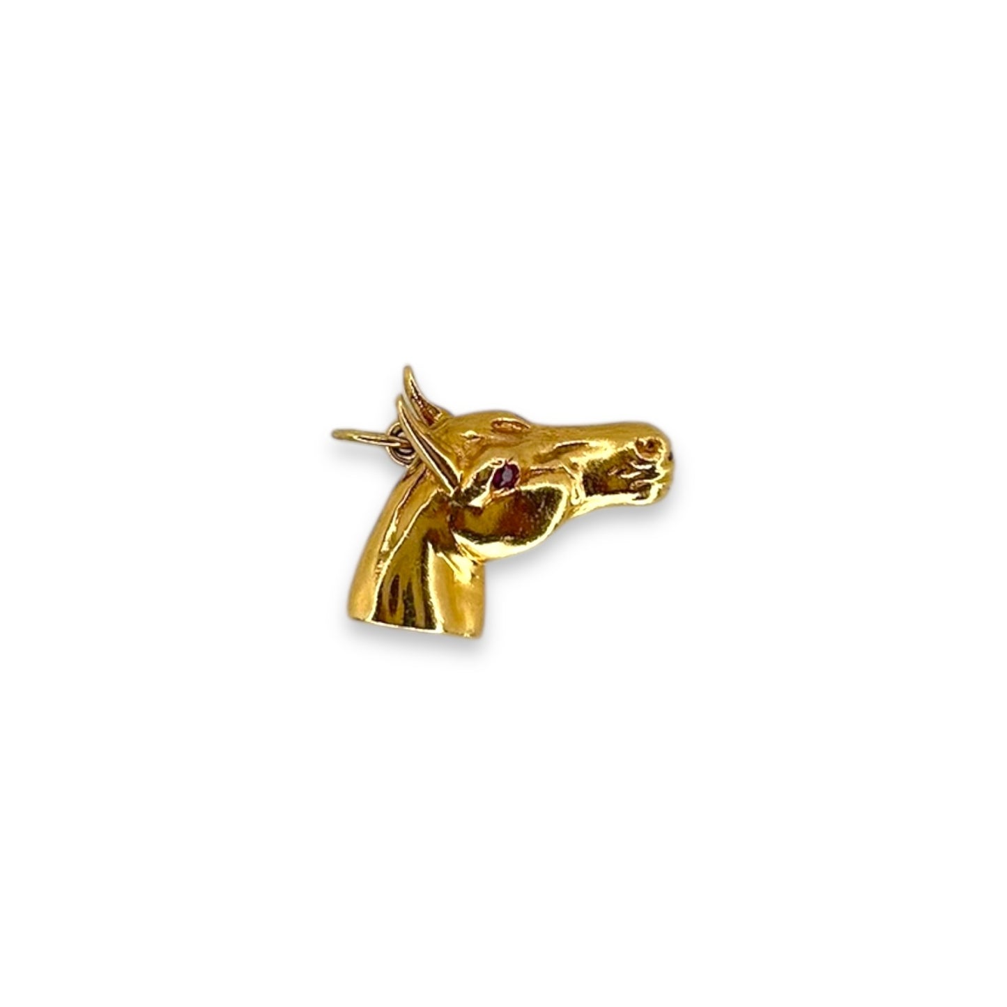 Vintage 14k Solid Horsehead Charm w/ Ruby Stones