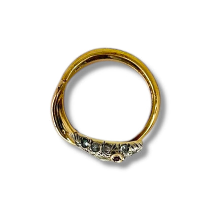 Late Victorian Two-Tone Snake Ring w/ Rubies + Diamonds