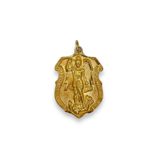 VINTAGE 14K ST. MICHAEL SHIELD CHARM