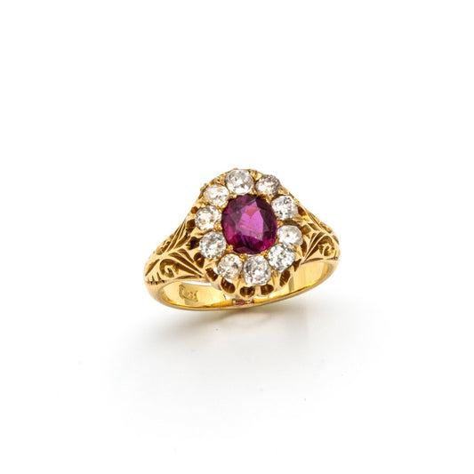 VINTAGE 1.20 CTW OLD-CUT DIAMOND RING w/ RUBY