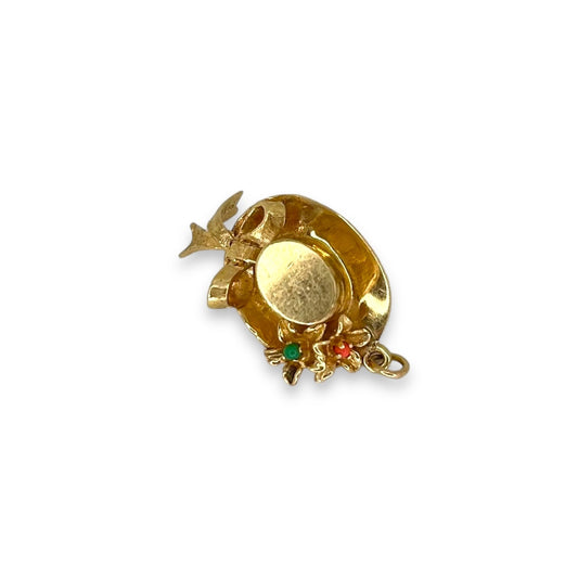 Vintage Hat Charm w/ Colored Stone Flower Detailing