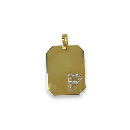 Vintage 18k Diamond 'P' Tag Pendant