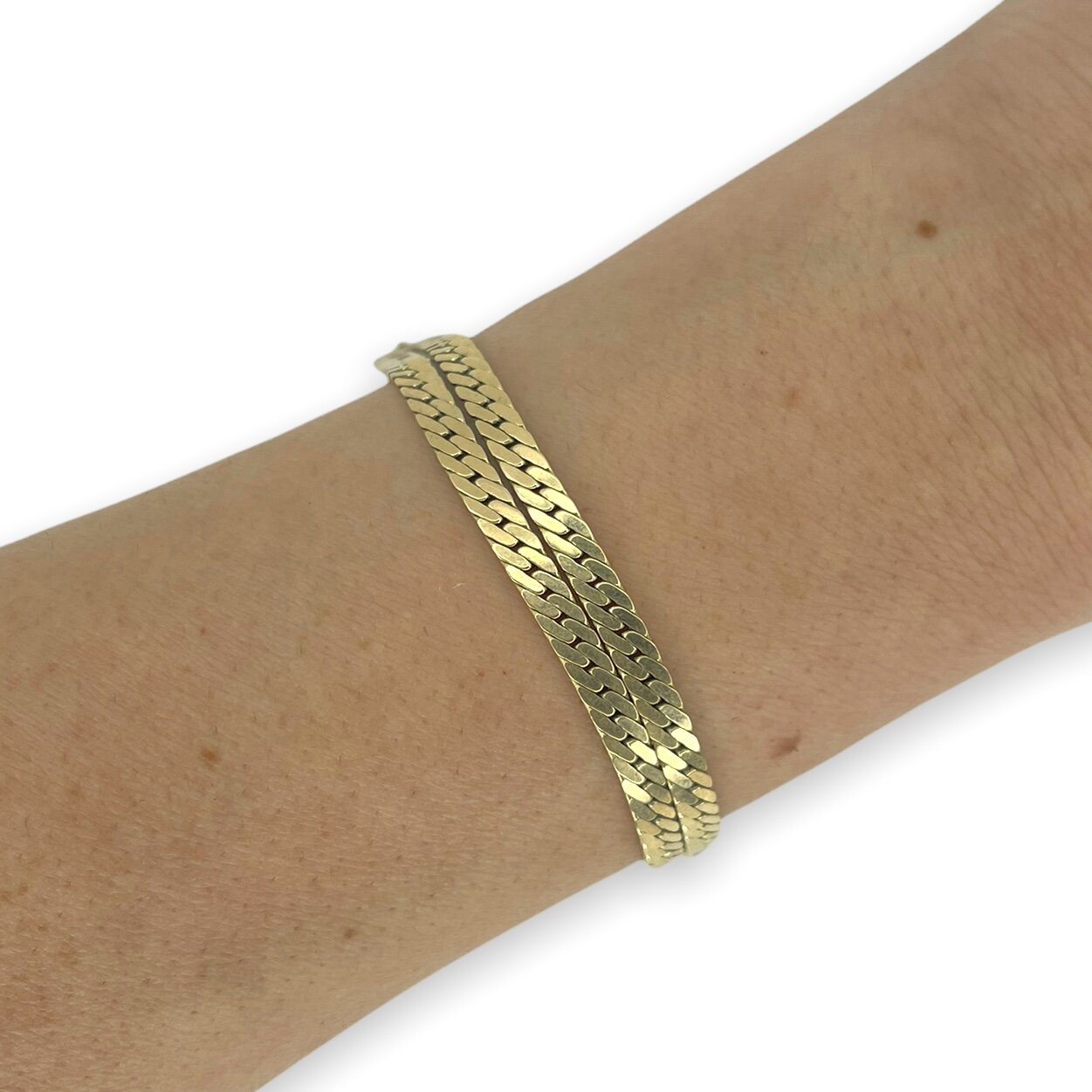 VINTAGE 14K DOUBLE STRAND CURB-LINK GOLD CHAIN BRACELET