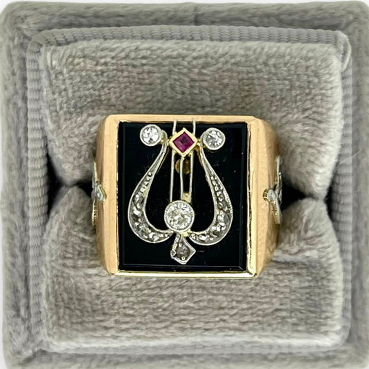 ART DECO 18K DIAMOND LYRE RING