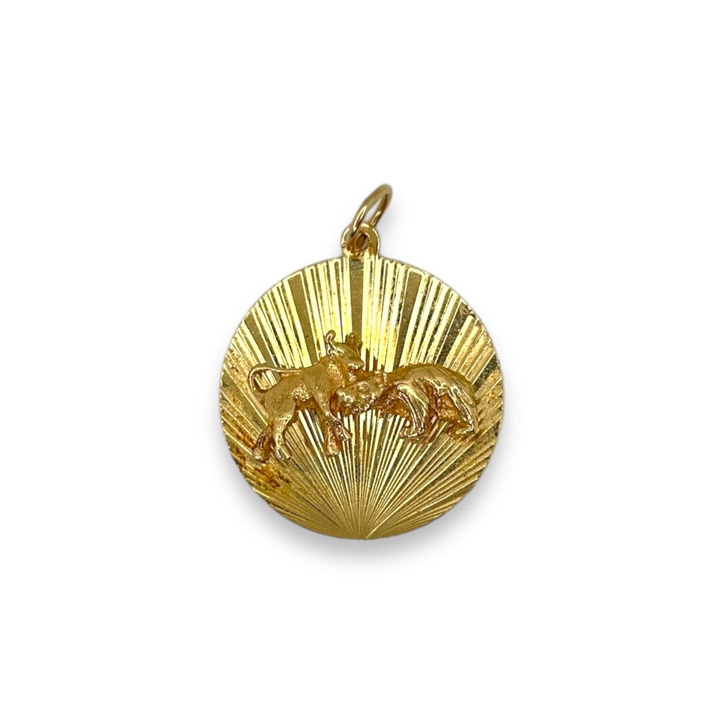 VINTAGE 14K ROUND TEXTURED + 3D WALL STREET PENDANT