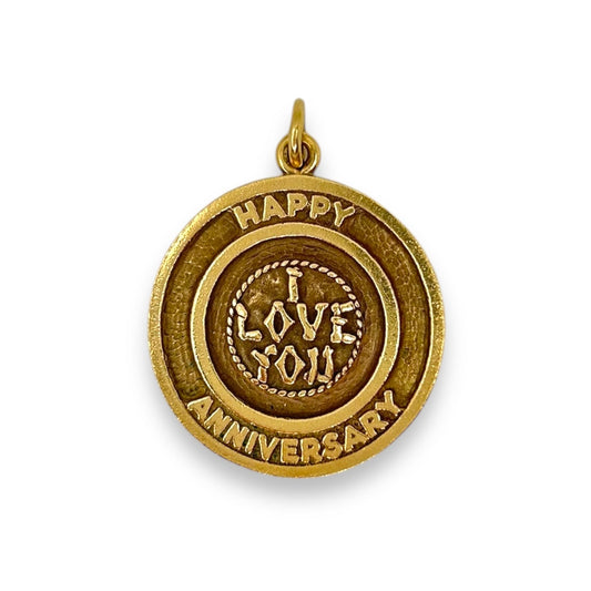 VINTAGE LARGE ROUND 'HAPPY ANNIVERSARY / I LOVE YOU' PENDANT