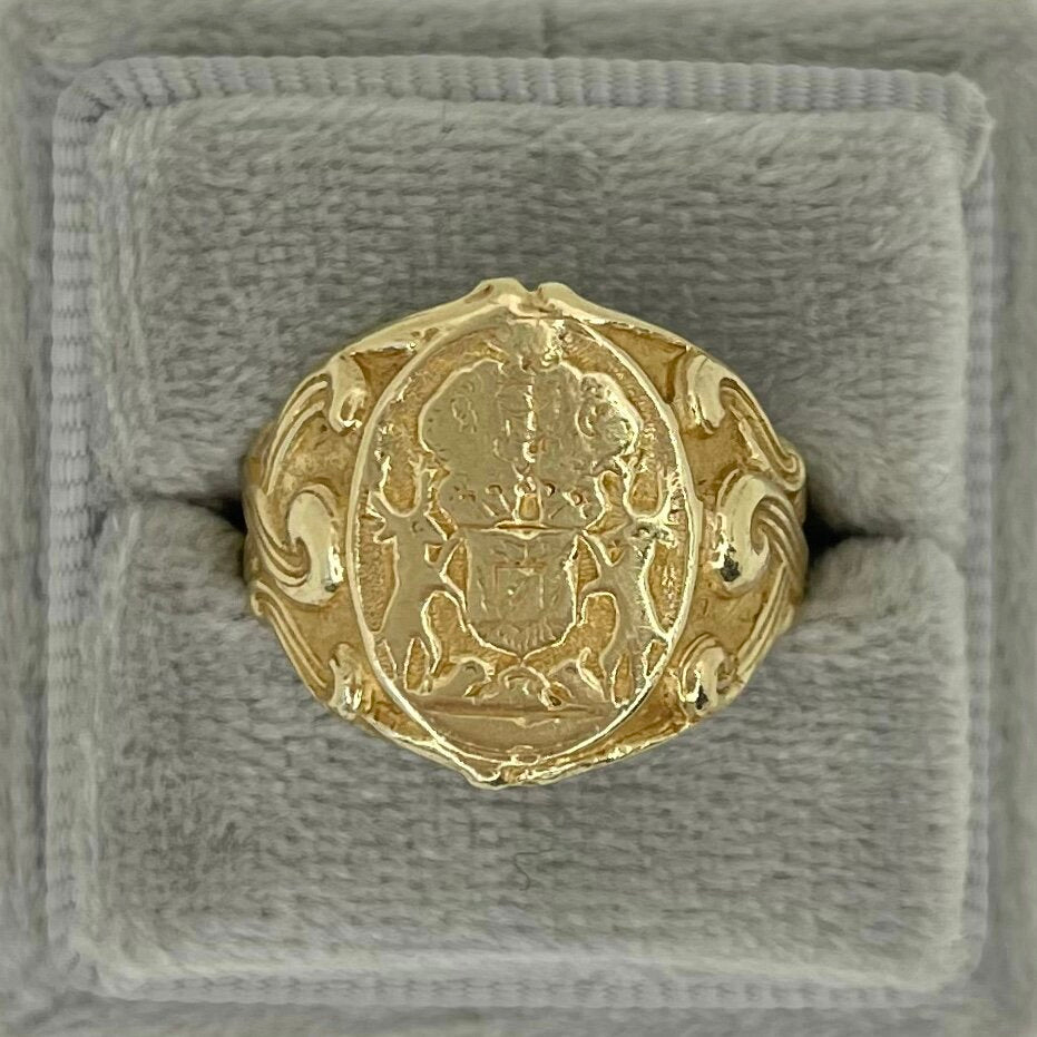 ART NOUVEAU 14k GOLD CREST SIGNET RING