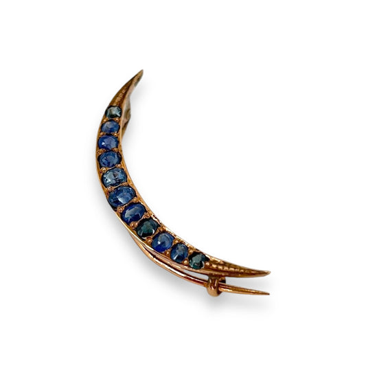 Antique 19th Century Crescent Brooch w/ Sapphires