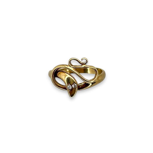 Vintage 14k Snake Ring w/ Diamond Eyes