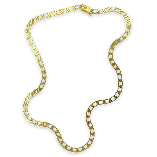 VINTAGE 14K GEOMETRIC FLAT ELONGATED HEXAGONAL LINK GOLD CHAIN NECKLACE