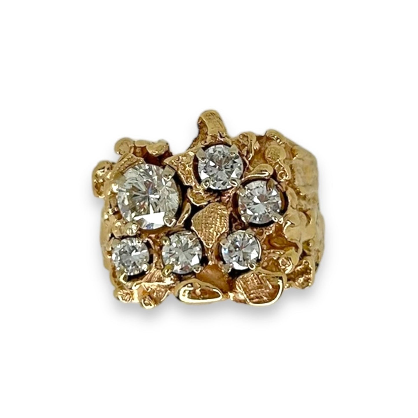 Vintage 14k Gold Nugget Ring w/ Brilliant Cut Diamonds