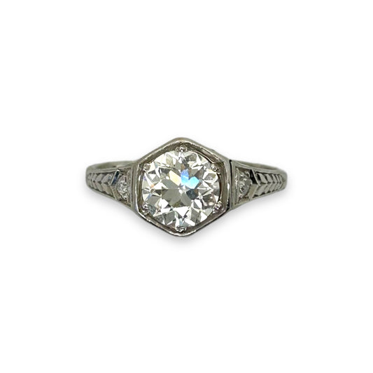 VINTAGE PLATINUM OLD EURO CUT DIAMOND SOLITAIRE