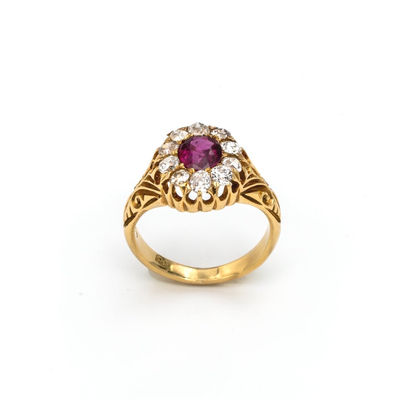 VINTAGE 1.20 CTW OLD-CUT DIAMOND RING w/ RUBY