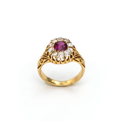 VINTAGE 1.20 CTW OLD-CUT DIAMOND RING w/ RUBY