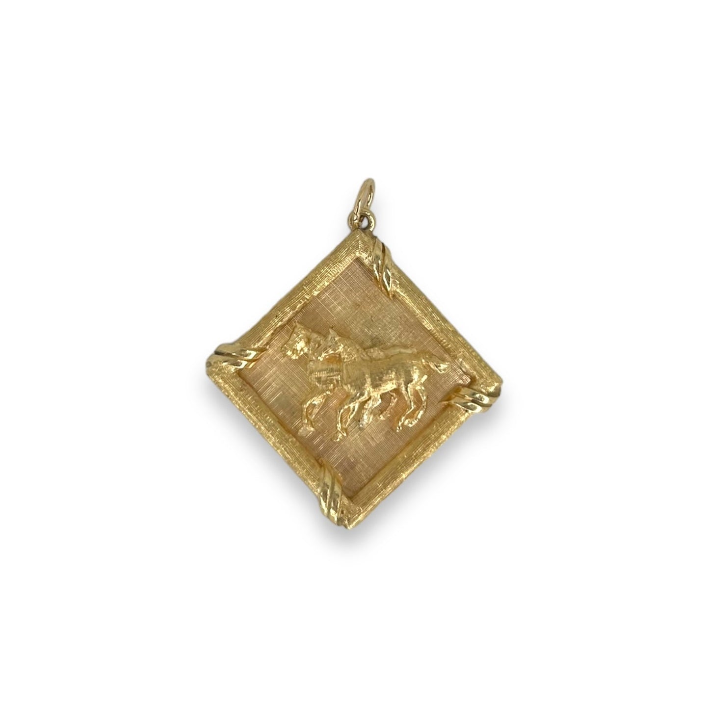 Vintage Diamond Shaped Pendant w/ 3D Horses