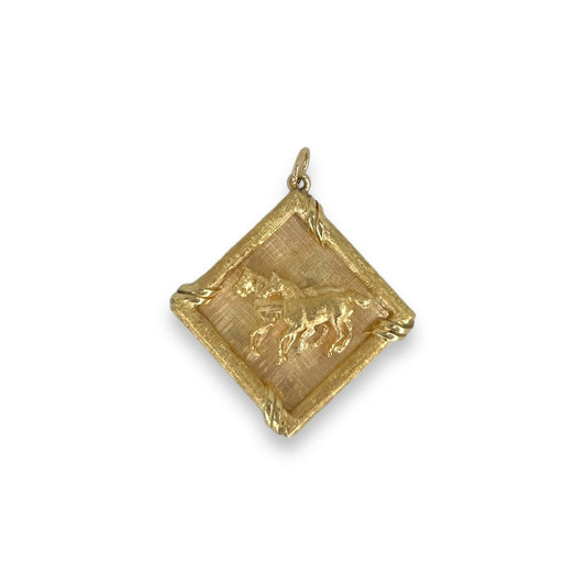 Vintage Diamond Shaped Pendant w/ 3D Horses