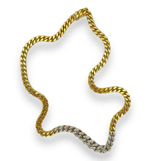 VINTAGE 18K TWO-TONE SOLID CURB LINK CHAIN w/ DIAMONDS