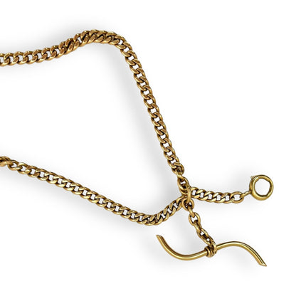 ANTIQUE 14K CURB LINK GOLD CHAIN w/ DANGLING WAVY T-BAR