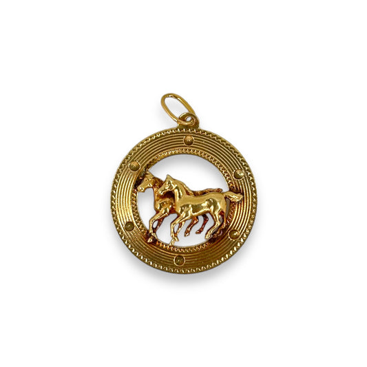 VINTAGE 14K 3D DOUBLE HORSE PENDANT