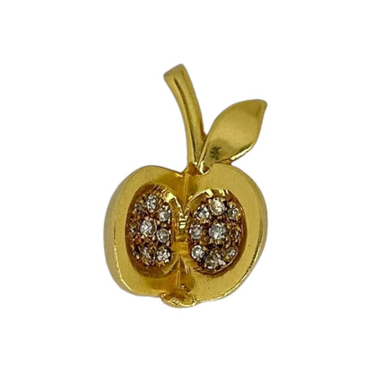 Vintage 18k Gold Apple Charm w/ Diamonds