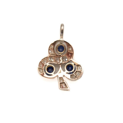 ANTIQUE 9K SAPPHIRE & DIAMOND CLOVER PENDANT