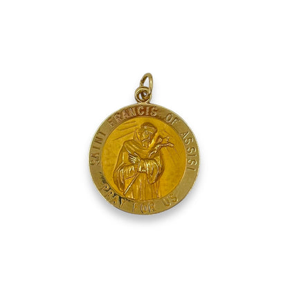 VINTAGE 14K ST. FRANCIS MEDALLION ENGRAVED 'PRAY FOR US'