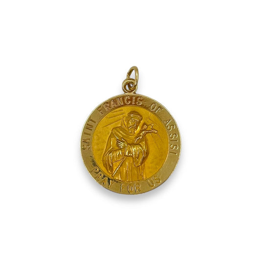 VINTAGE 14K ST. FRANCIS MEDALLION ENGRAVED 'PRAY FOR US'