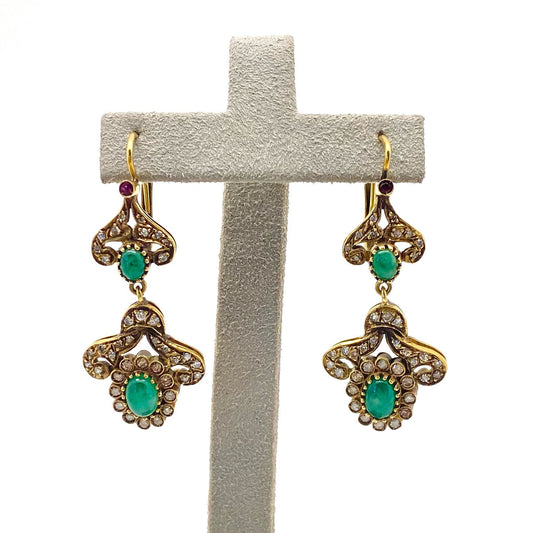 EMERALD + DIAMOND DROP EARRINGS