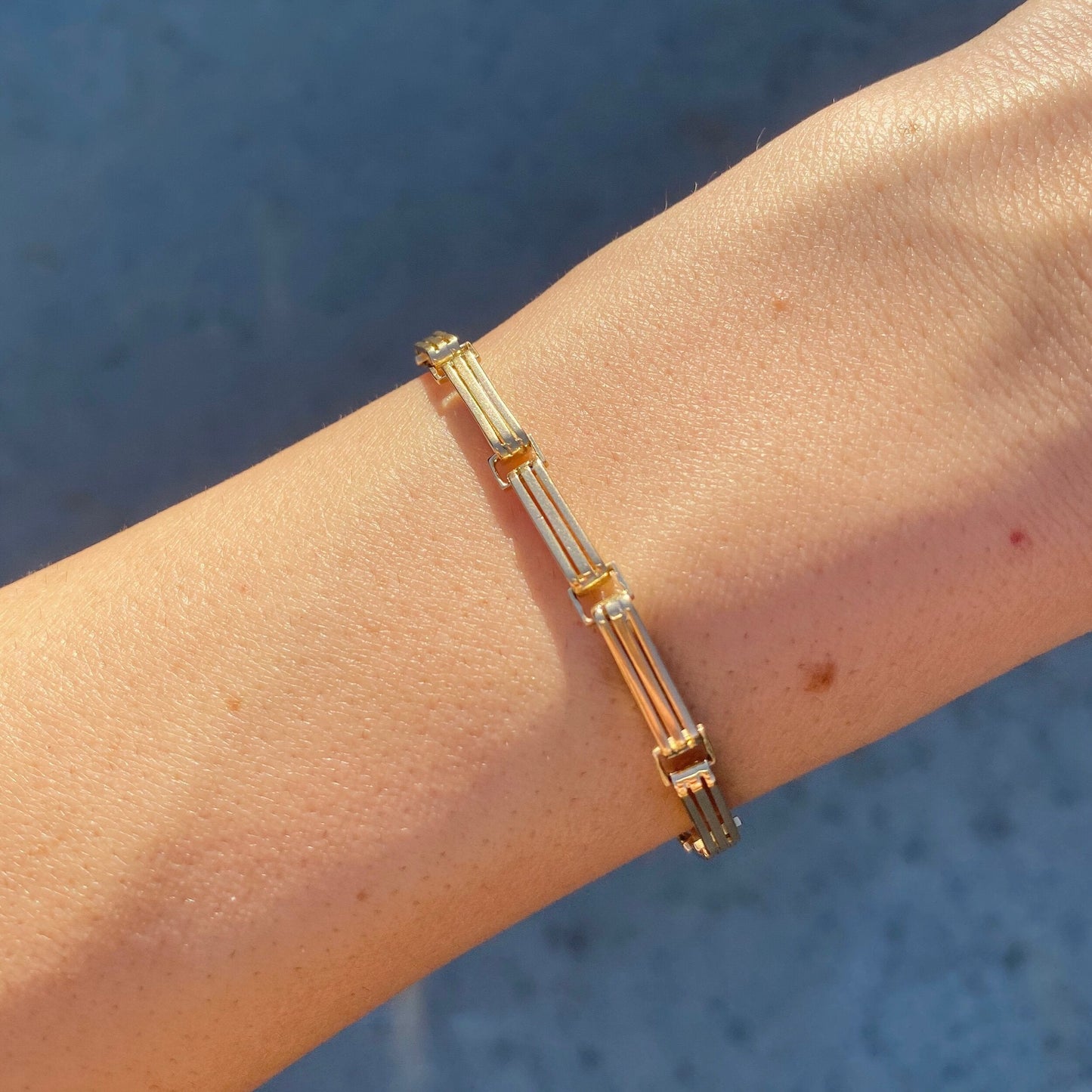 VINTAGE 14K LONG OPEN-LINK GOLD BAR BRACELET