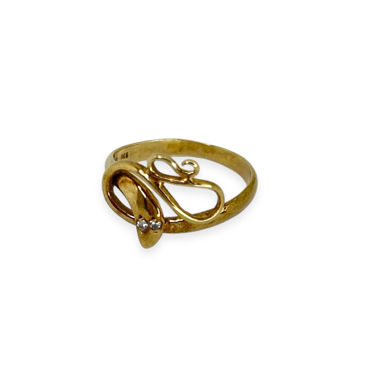 Vintage 14k Snake Ring w/ Diamond Eyes