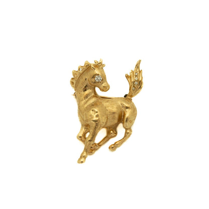 VINTAGE 14K STALLION BROOCH w/ DIAMONDS