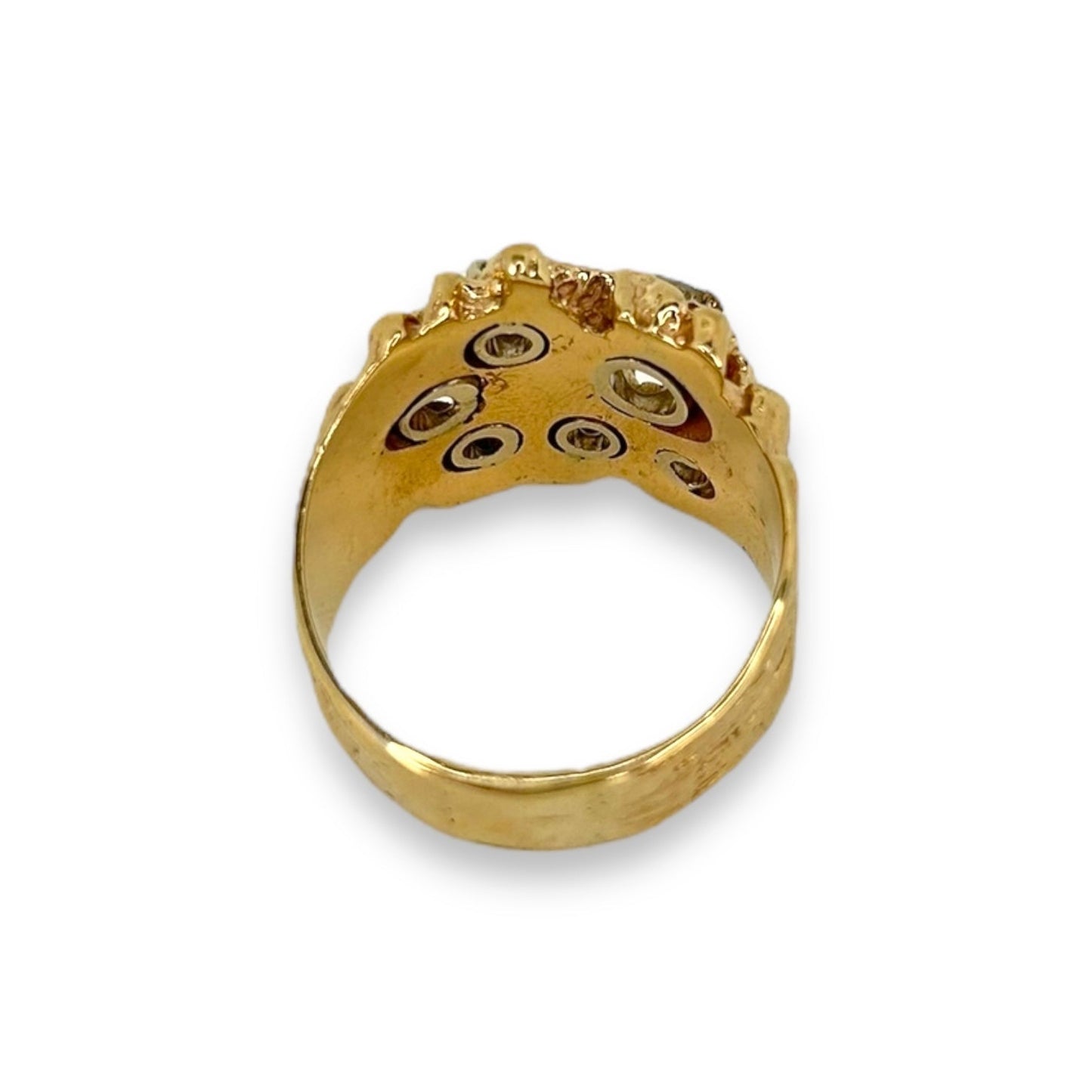 Vintage 14k Gold Nugget Ring w/ Brilliant Cut Diamonds