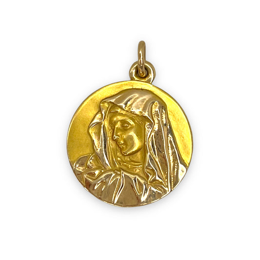 VINTAGE 14K VIRGIN MARY PORTRAIT ROUND CHARM